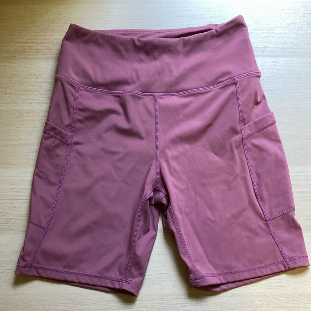 Pink High-Waist Bike Shorts with Stretchy Fabric, women’s size medium